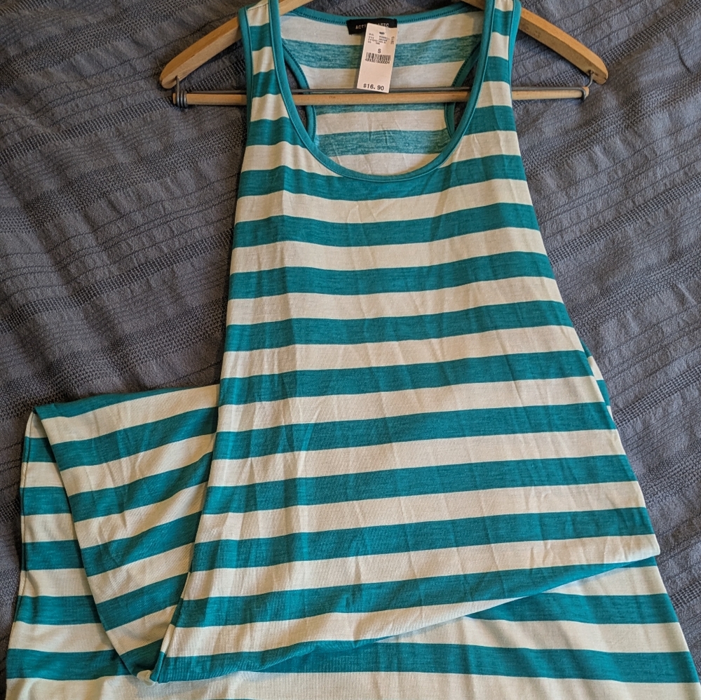 Striped Teal and White Racerback Maxi Dress Size Small New With Tags